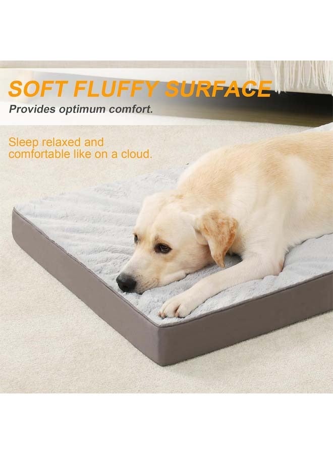 سرير للكلاب الكبيرة - سرير قفص تقويمي كبير للكلاب من القطيفة مع بساط سرير للحيوانات الأليفة من الإسفنج على شكل قفص بيض، غطاء قابل للإزالة والغسل، مناسب للكلاب حتى (أبيض، XL: 112*81*7.5 سم) - Image 3